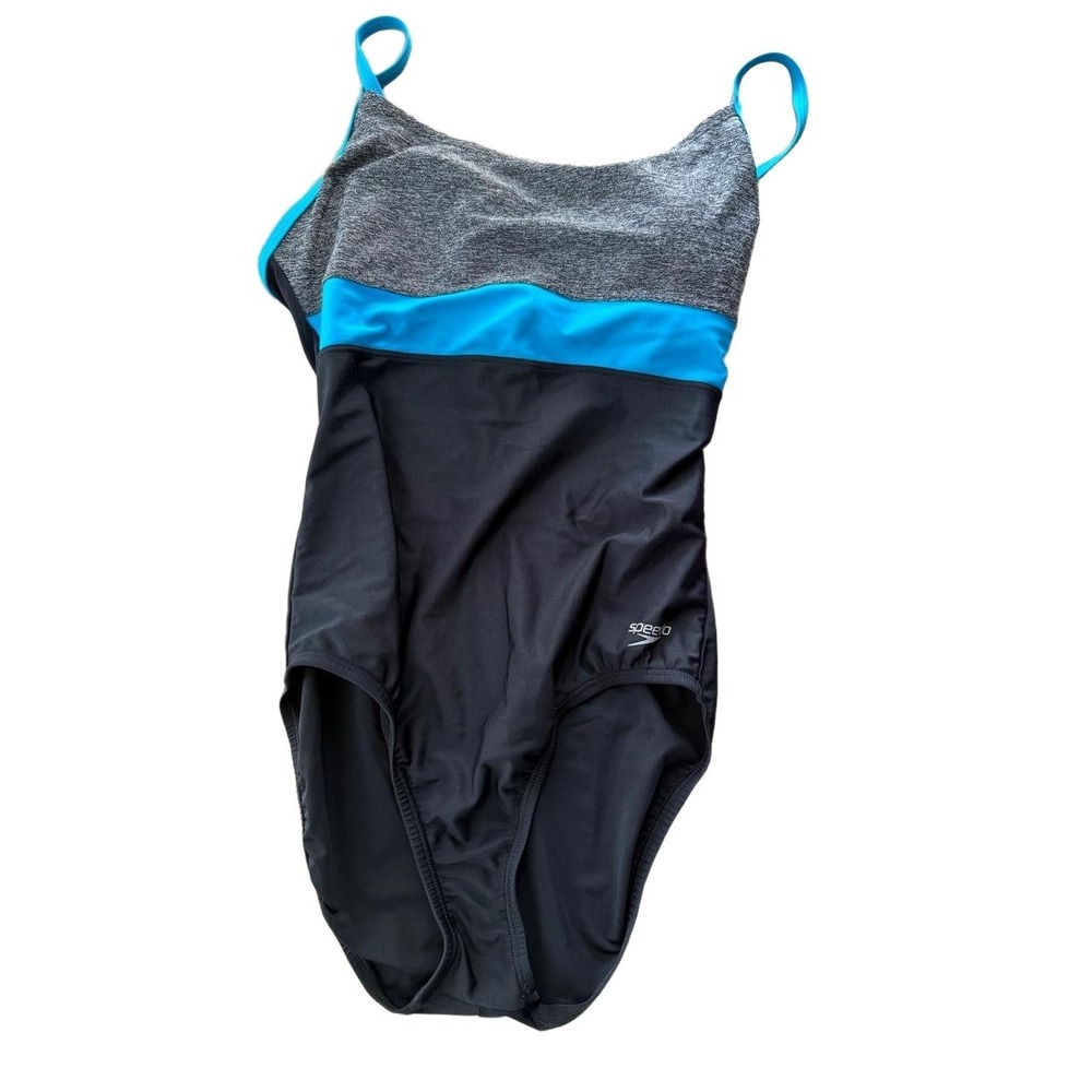 Speedo Women One Piece Swimsuit Black Blue Gray Racerback Size 10 Athletic